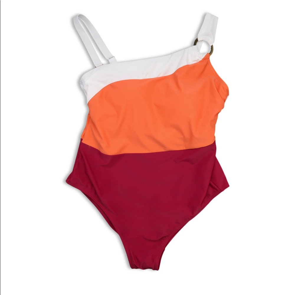 Single Shoulder Colorblock 1 Pc Swimsuit Sz 2X (20w-22w)